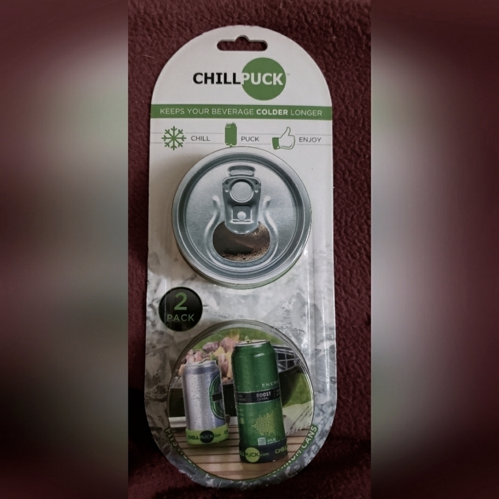 Chill Puck Can Cooler 2 Pack For Soda Beer New In Original Package